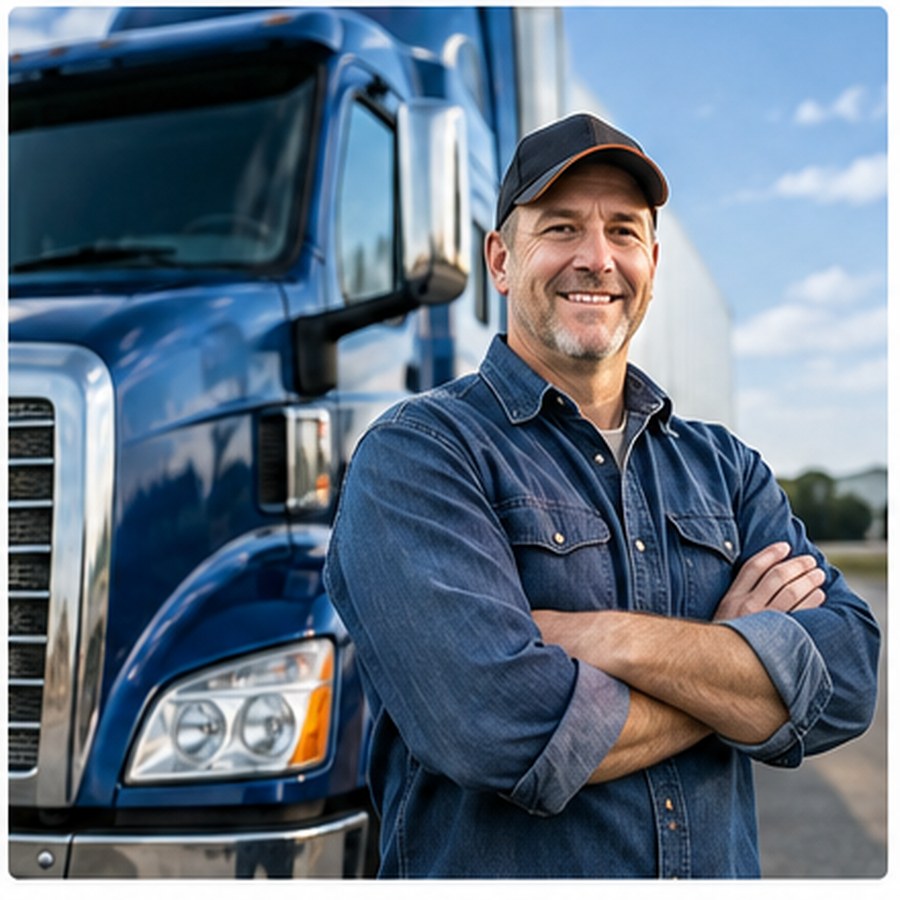 Commercial truck driver and tractor-trailer